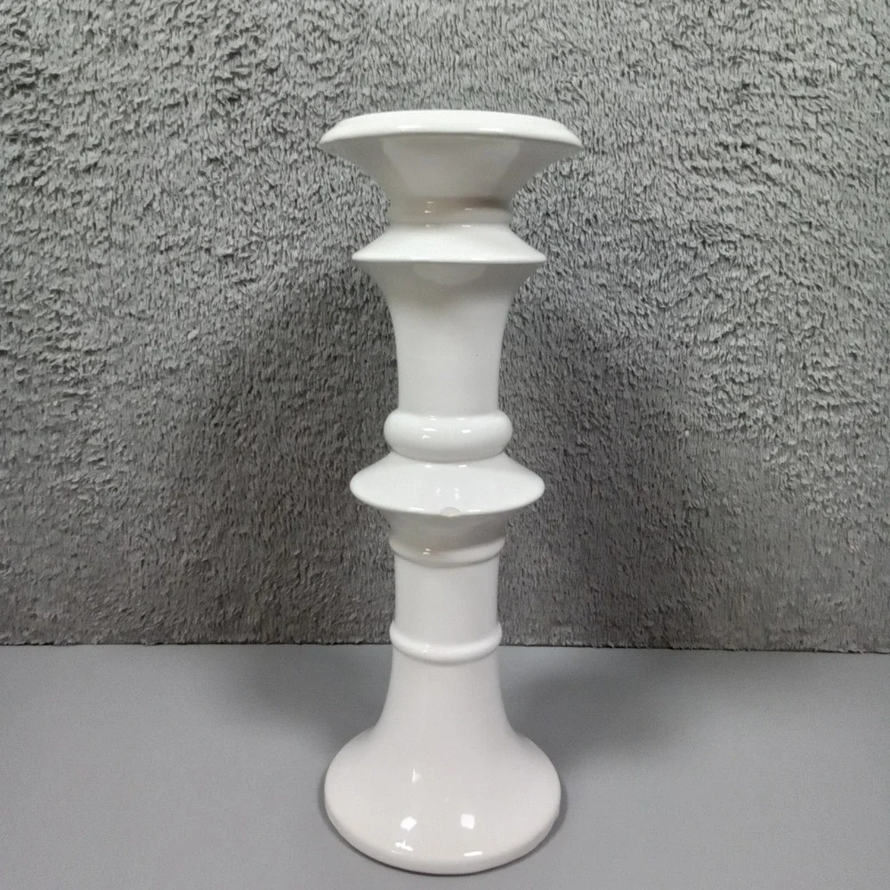 Modern White Ceramic Tiered Candlestick Holder‎ Sculptural Pillar Stand 12.5